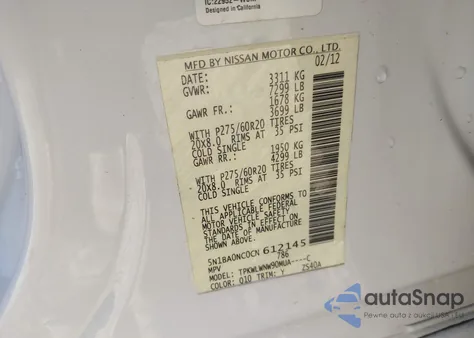 2012 Nissan Armada Platinum from USA, damaged, VIN 5N1BA0NC0CN612145
